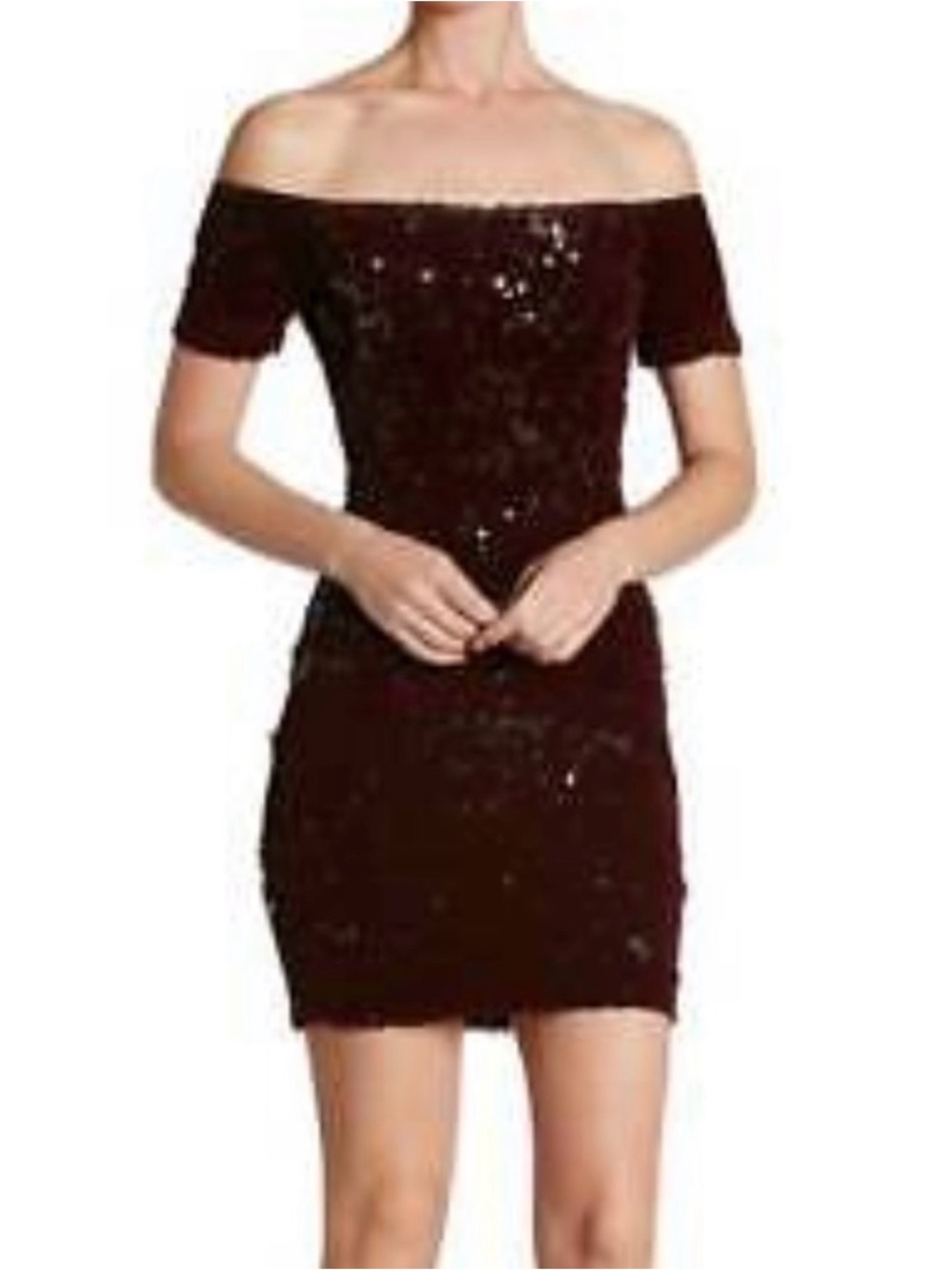 Dress the Population Off-the-Shoulder Sequin Mini Dress in Wine
